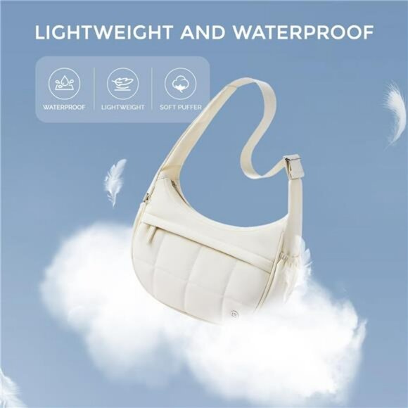 Quilted Nylon Crescent Shoulder Bag Women Small Puffer Triple Zip Travel - Picture 4 of 7